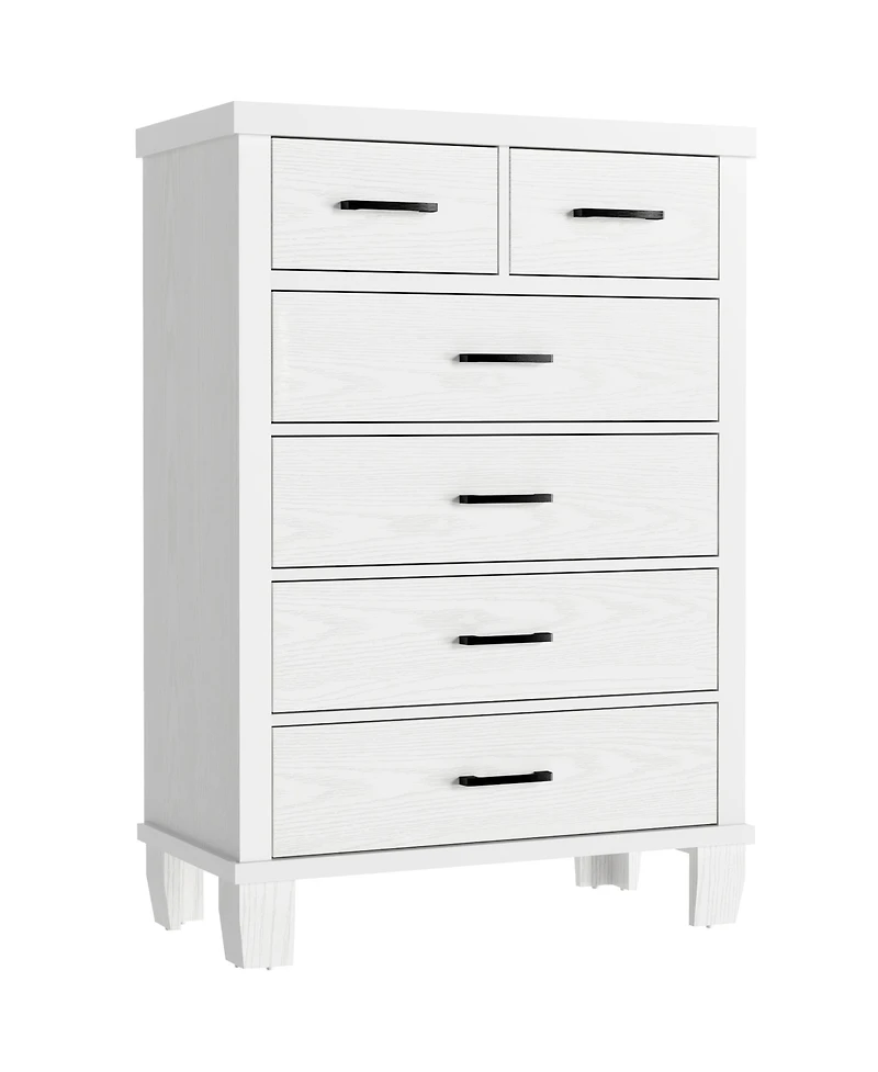 Dresser for Bedroom, 6 Drawer Dresser with Metal Handles, White Chest of Drawers Closet Organizers and Storage Clothes, Wood Drawer Dresser for Closet