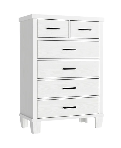Dresser for Bedroom, 6 Drawer Dresser with Metal Handles, White Chest of Drawers Closet Organizers and Storage Clothes, Wood Drawer Dresser for Closet