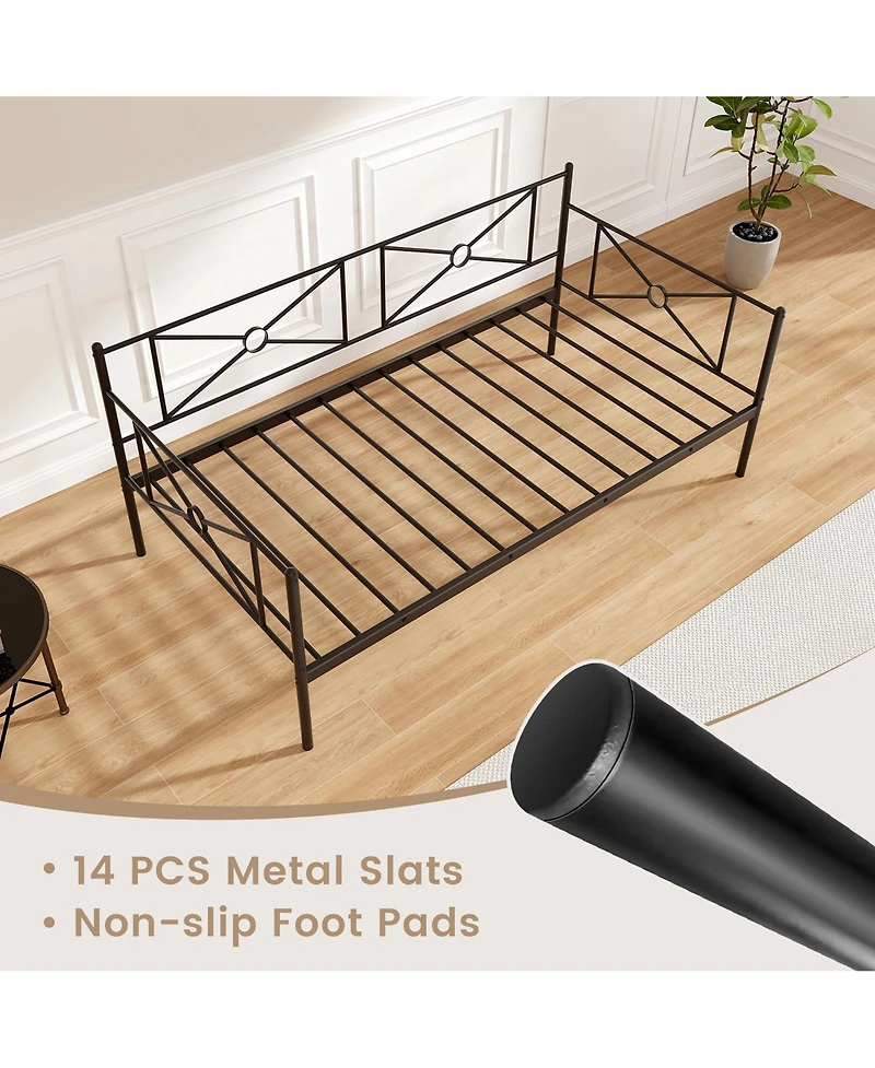 Gymax Metal Daybed Frame Twin Size Mattress Foundation w/ Metal Slat Support Black