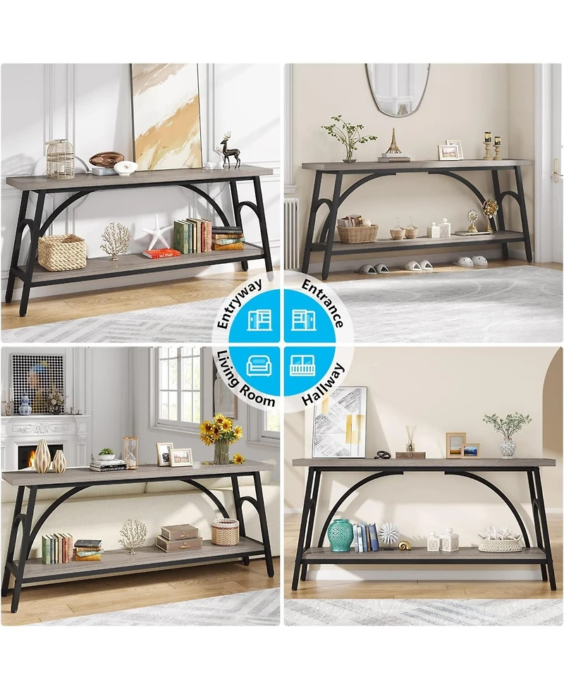 Tribesigns Extra Long Sofa Tables, 70.8”Console Table for Entryway, Wood Console Table 2 Tier Tv Stand, Behind Couch Table for Living Room