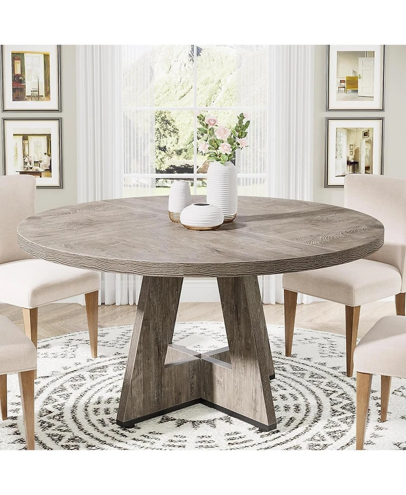 Tribesigns Round Dining Table Wood Kitchen Table, 47 inch Room Tables for 4 People, Farmhouse Dinner with Wooden Top and Legs