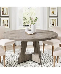 Tribesigns Round Dining Table Wood Kitchen Table, 47 inch Room Tables for 4 People, Farmhouse Dinner with Wooden Top and Legs