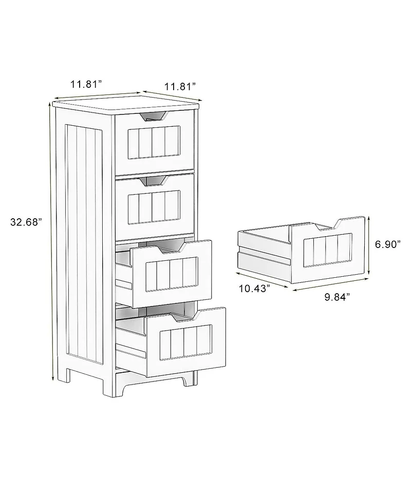 White 4-Drawer Storage Cabinet for Bathroom, Living Room, Kitchen
