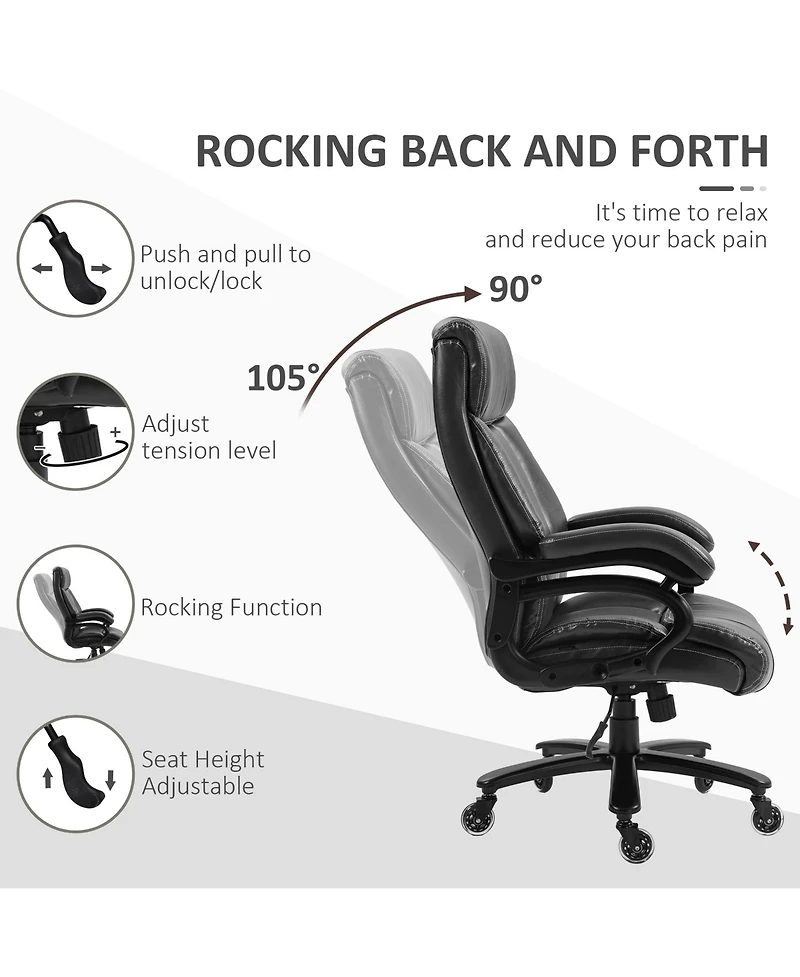 Big and Tall Office Chair, Pu Leather Desk Chair 400lb, Black