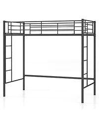 Gymax Metal Twin Loft Bed Space-saving Loft Bed Frame w/ Full-length Safety Guardrail 2 Ladders Black