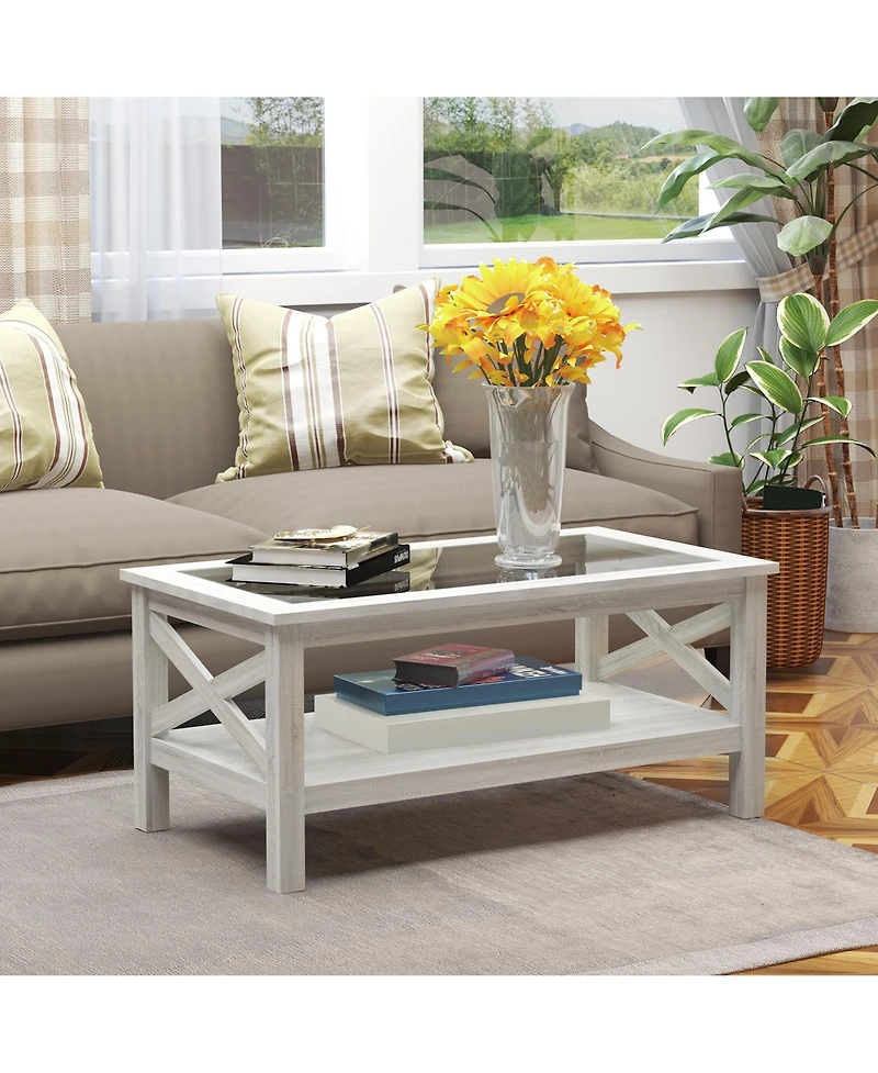 Homcom Table with Wood Frame for Living Room,