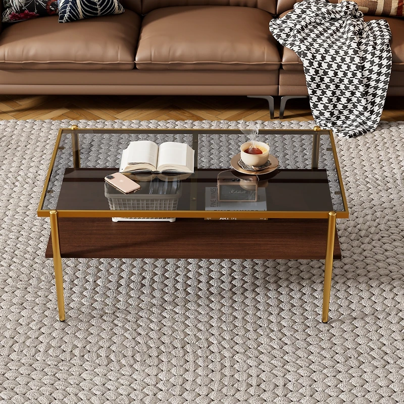 Streamdale Modern Glass Coffee Table with Golden Legs