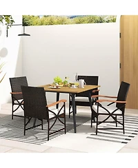 5 Pcs Patio Pe Wicker Dining Set Table and Chairs with Cushions 1.9" Umbrella Hole