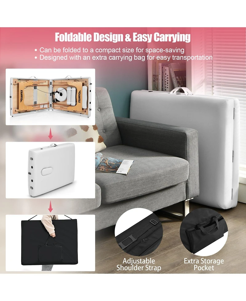 Skonyon 3 Fold Portable Adjustable Massage Table with Carry Case