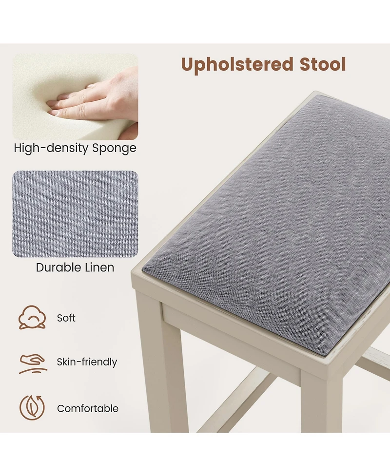 Skonyon 2 Pieces 25 Inch Upholstered Bar Stool Set with Solid Rubber Wood Frame and Footrest