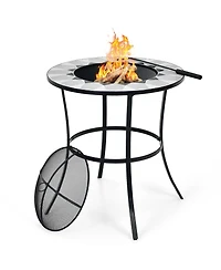 Sugift 23.5 Inches Round Fire Pit Table with Mesh Cover and Fire Poker
