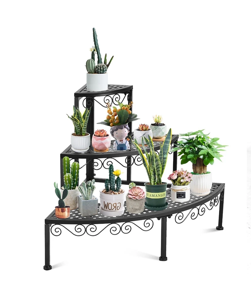 Sugift 3-Tier Corner Metal Flower Ladder Plant Stand