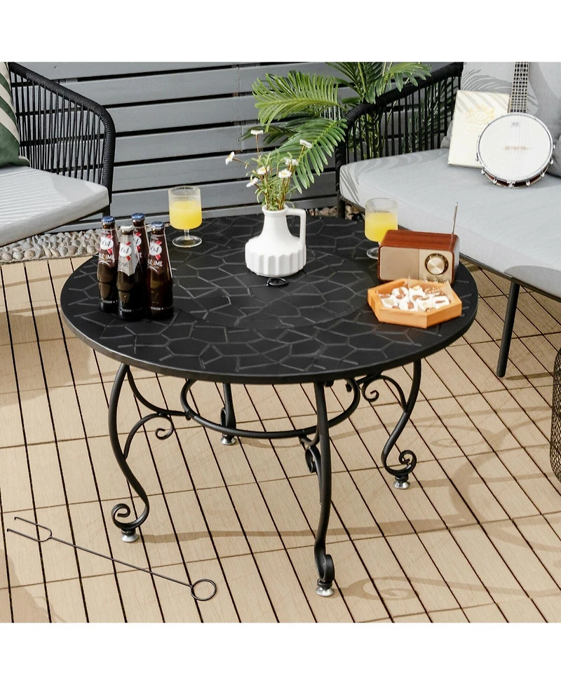 Sugift 35.5 Feet Patio Fire Pit Dining Table With Cooking Bbq Grate