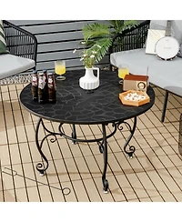Sugift 35.5 Feet Patio Fire Pit Dining Table With Cooking Bbq Grate