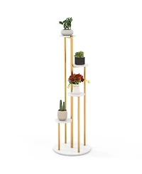 Sugift Indoor Metal Plant Stand Corner Plant Shelf for Potted Plant with Golden Metal Frame-White