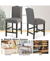 Skonyon 25 Inch Set of 2 Upholstered Counter Height Bar Stools with Rubber Wood Legs