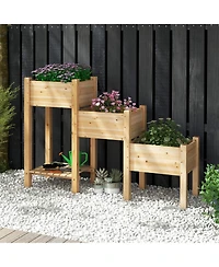 Sugift 3-Tier Wooden Raised Garden Bed with Open Storage Shelf-Natural