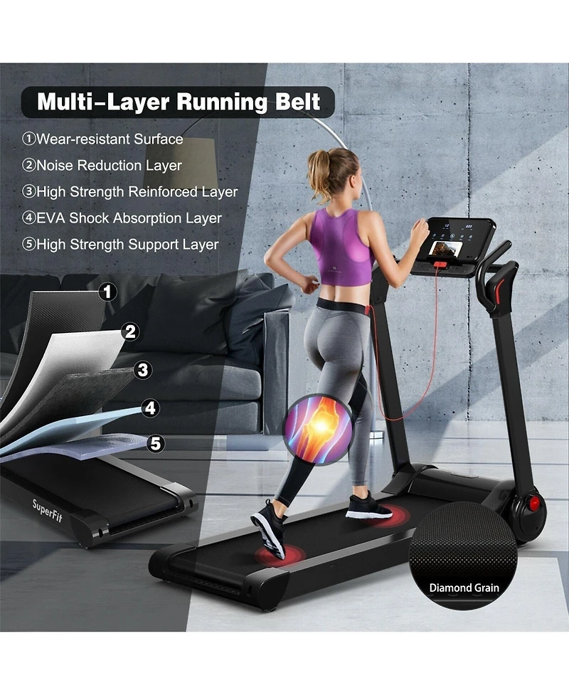 Vebreda 2.25 Hp Electric Motorized Folding Running Treadmill Machine with Led Display-Black