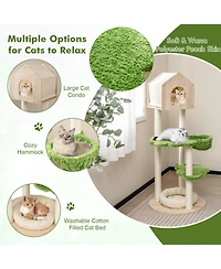 Skonyon 55 Inch Tall Cat Climbing Stand with Sisal Scratching Posts and Soft Cat Bed for Indoor Kittens-Green