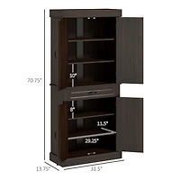 Freestanding Kitchen Pantry with 4 Doors, Cabinets, and Drawer