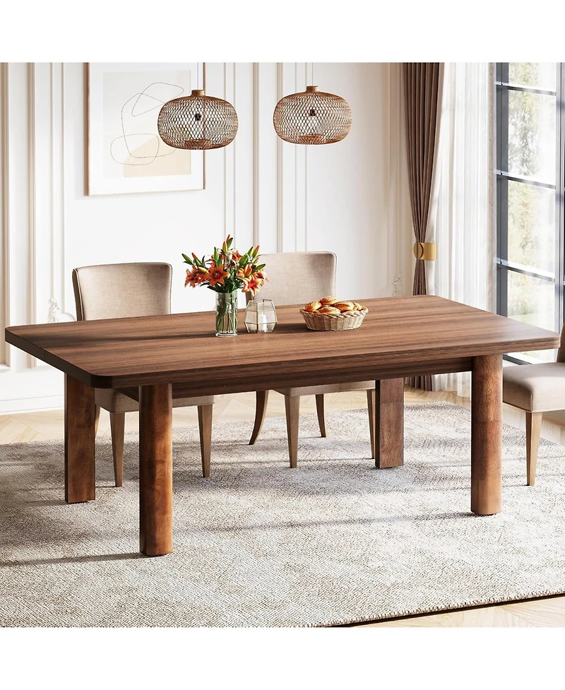 Tribesigns Wood Dining Table for 4-6 People, 63-Inch Farmhouse Kitchen Table with Solid Wood Legs, Rectangular Dinner Table for Dining Room, Kitchen,