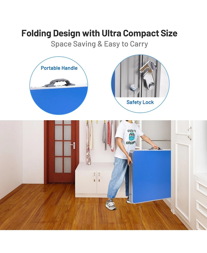 Vebreda 60 Inch Portable Tennis Ping Pong Folding Table with Accessories-Blue