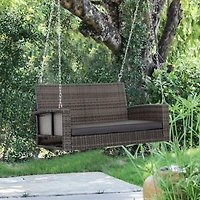 2-Person Wicker Swing Bench with Cushions