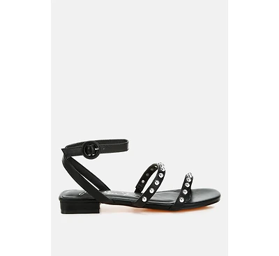 Flippity Studded Ankle Strap Flat Sandals