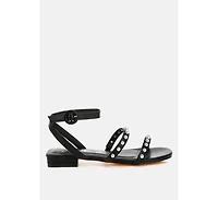 Flippity Studded Ankle Strap Flat Sandals