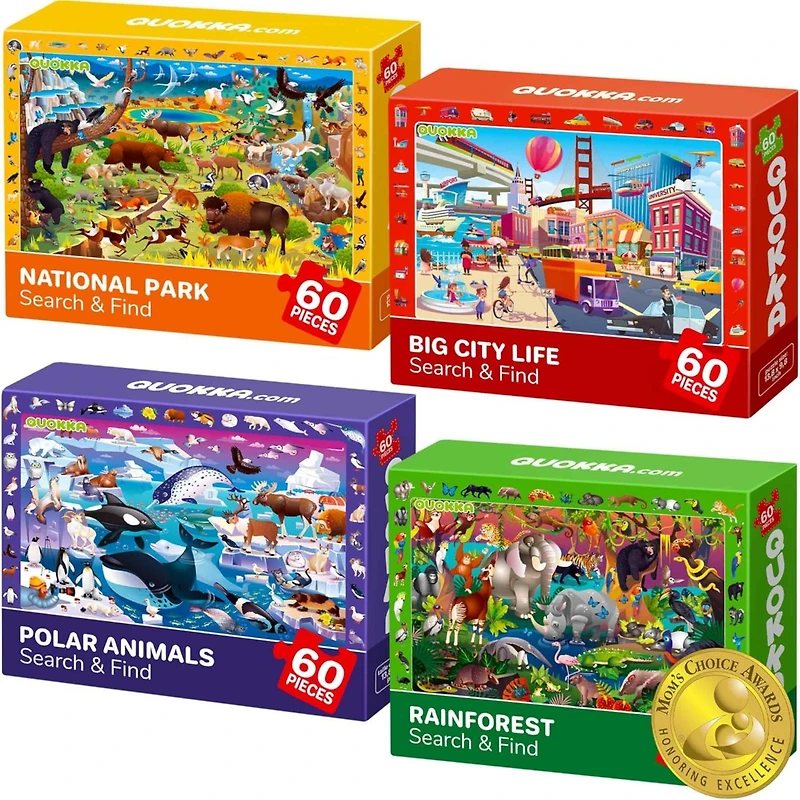 Quokka 4 x 60 Pieces Puzzles for Kids Ages 4-6 - Educational Search & Find Toy
