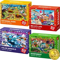 Quokka 4 x 60 Pieces Puzzles for Kids Ages 4-6 - Educational Search & Find Toy