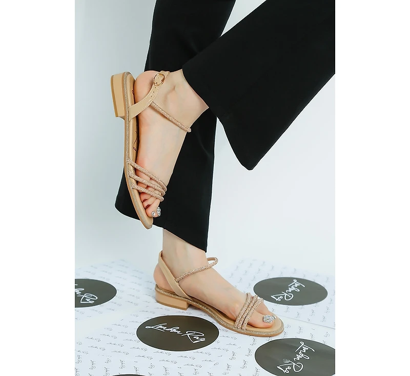 London Rag Nobbity Rhinestone Pearl Detail Flat Sandals