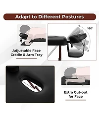 Sugift Folding Massage Table with Height-adjustable Beech Wood Frame-Black