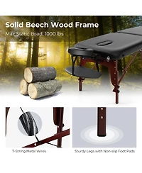 Sugift Folding Massage Table with Height-adjustable Beech Wood Frame-Black