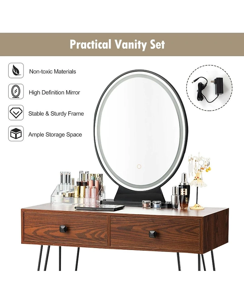 Industrial Makeup Dressing Table with 3 Lighting Modes-Rustic Brown