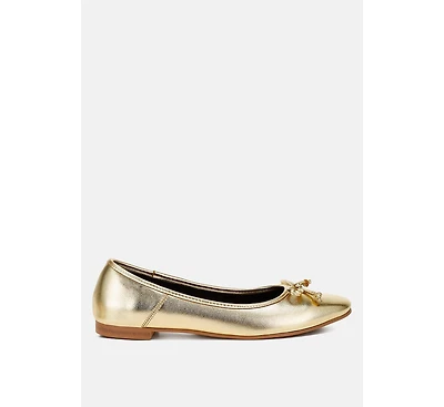 Enchanted Bow Detail Metallic Ballerinas