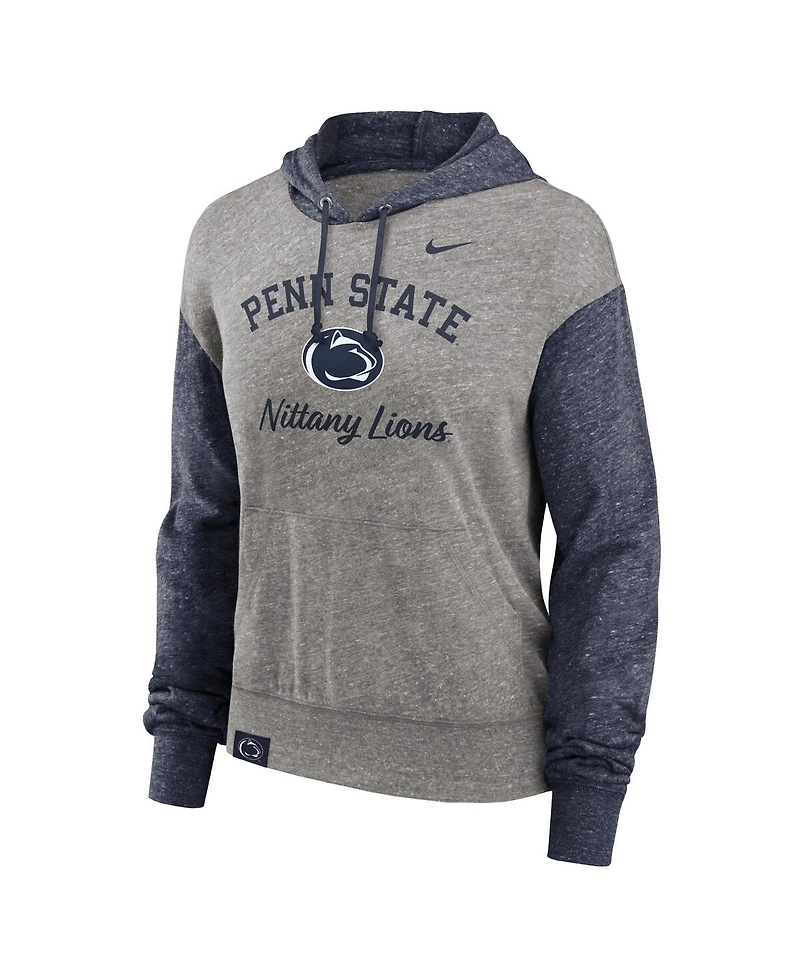 Nike Women's Heather Gray/Navy Penn State Nittany Lions Blitz Color Block Legacy Pullover Hoodie