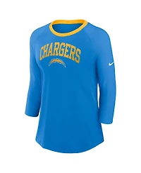 Nike Women's Powder Blue Los Angeles Chargers Raglan 3/4 Sleeve T-Shirt