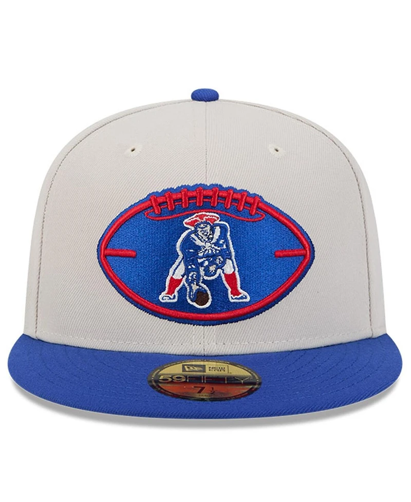 New Era Men's Stone/Royal England Patriots 2024 Sideline Historic 59FIFTY Fitted Hat