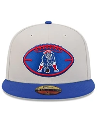 New Era Men's Stone/Royal England Patriots 2024 Sideline Historic 59FIFTY Fitted Hat