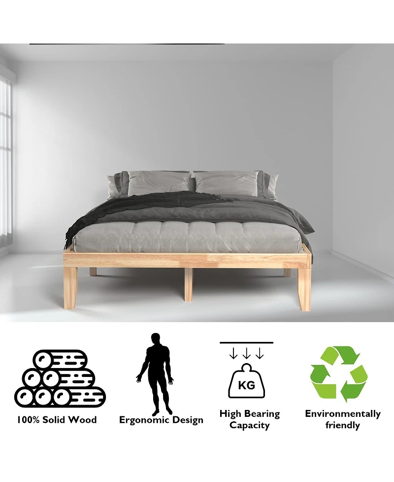 Gymax 14'' Queen Size Wooden Platform Bed Frame w/ Strong Slat Support Natural