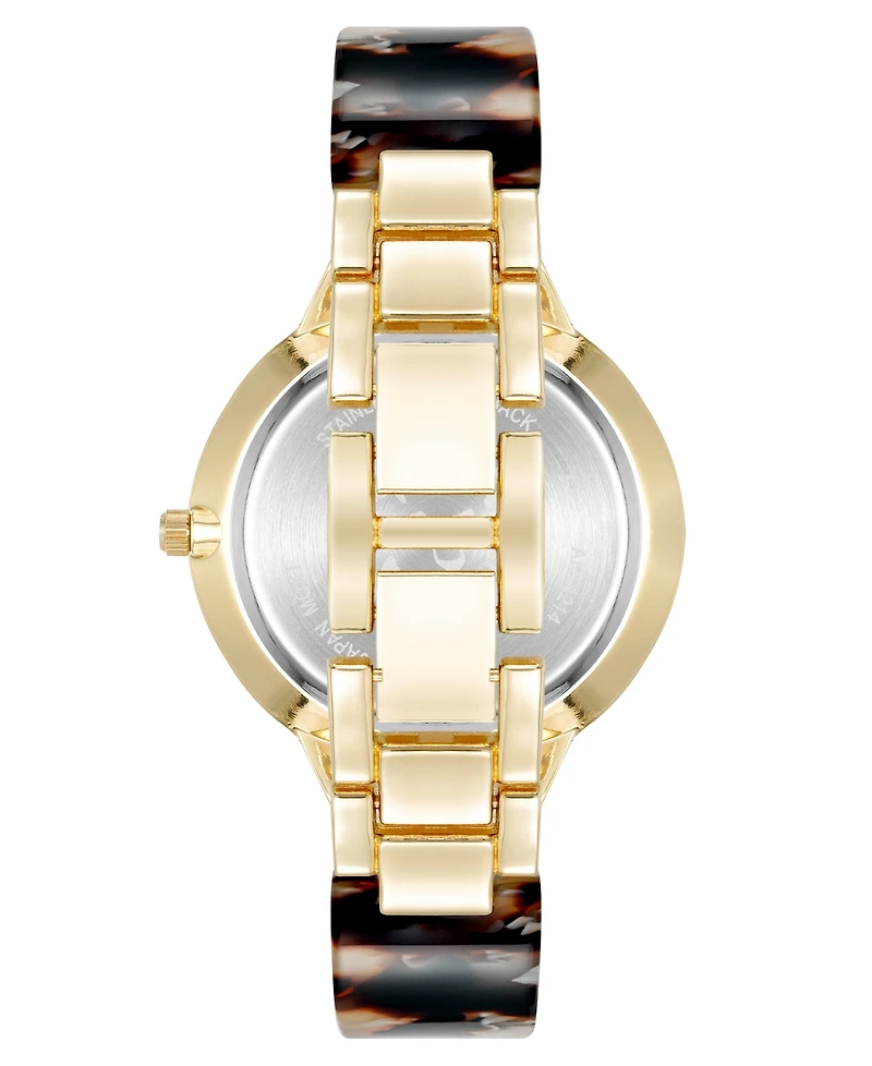 Anne Klein Women's Quartz Boyfriend Tortoise Acetate and Gold-Tone Metal Alloy Bangle Watch, 35.5mm