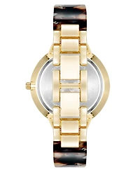 Anne Klein Women's Quartz Boyfriend Tortoise Acetate and Gold-Tone Metal Alloy Bangle Watch, 35.5mm