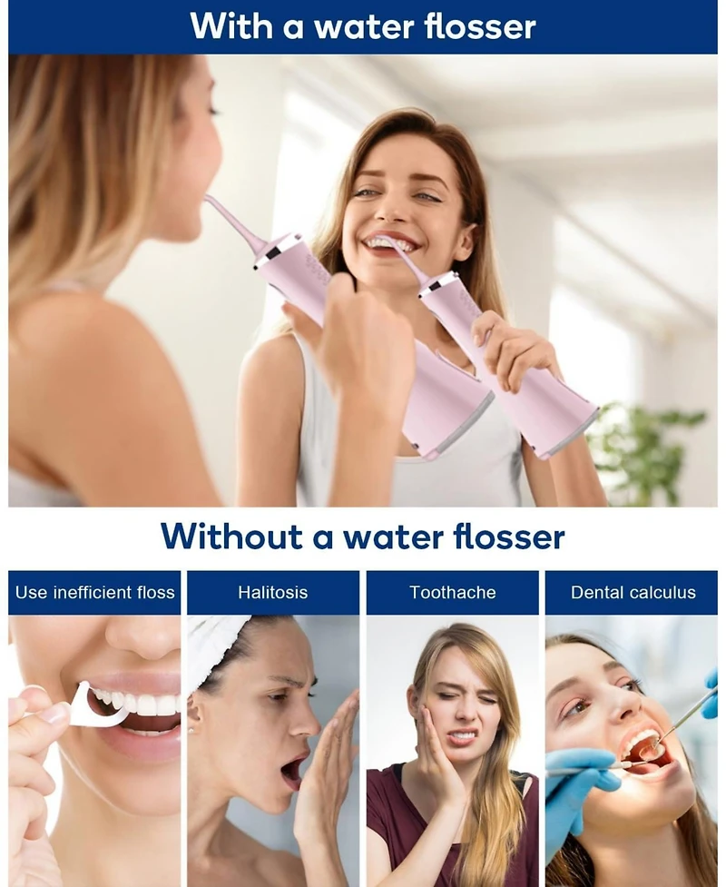 MySmile LP211 Cordless Advanced Water Flossers for Teeth, 5 Cleaning Modes Rechargeable Power Dental Flosser 8 Replacement Jet Tips Ipx 7 Waterproof D