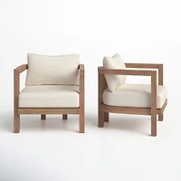 Modern Acacia Wood Club Chair With Cushions (Set Of 2)