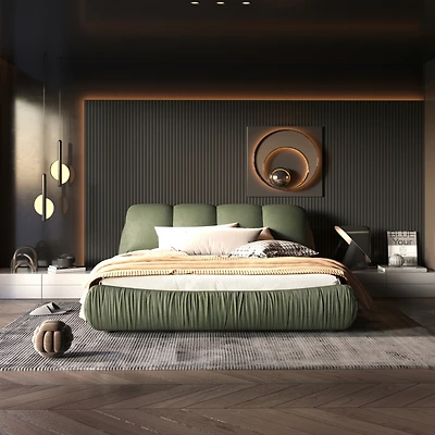 Streamdale Queen Upholstered Platform Bed with Backrest and Solid Legs