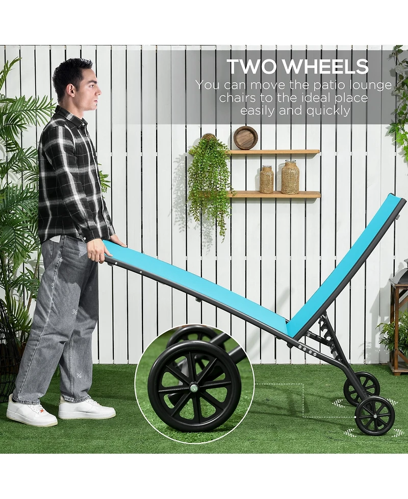 Adjustable Outdoor Chaise Lounge with Wheels (Blue)