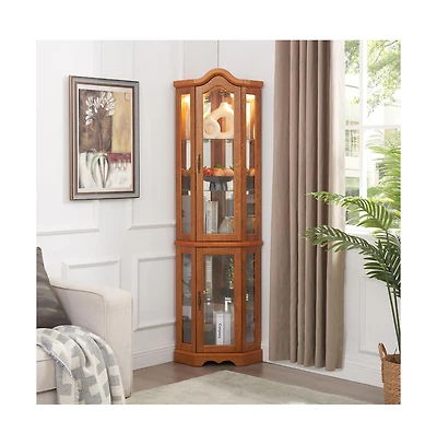 Simplie Fun Lighted Glass Curio Cabinet with Crown Corner