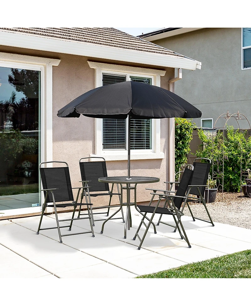 6pc Patio Dining Set with Umbrella for 4: Table, Chairs & Glass