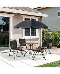 6pc Patio Dining Set with Umbrella for 4: Table, Chairs & Glass